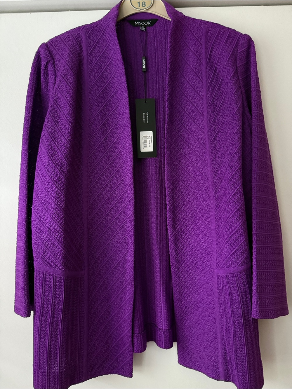 Misook 3/4 sleeve Purple Open Front Cardigan  Jacket Medium